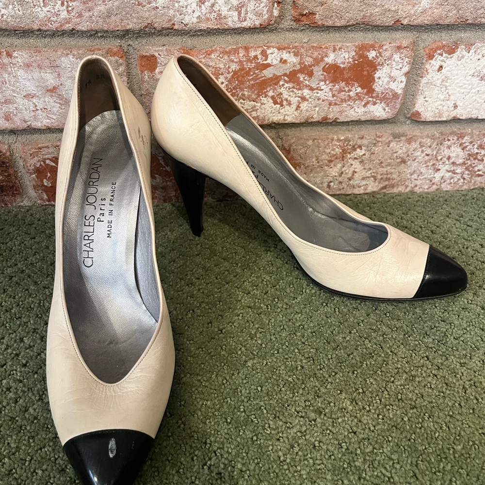 Charles Jourdan Cream and Black Heels